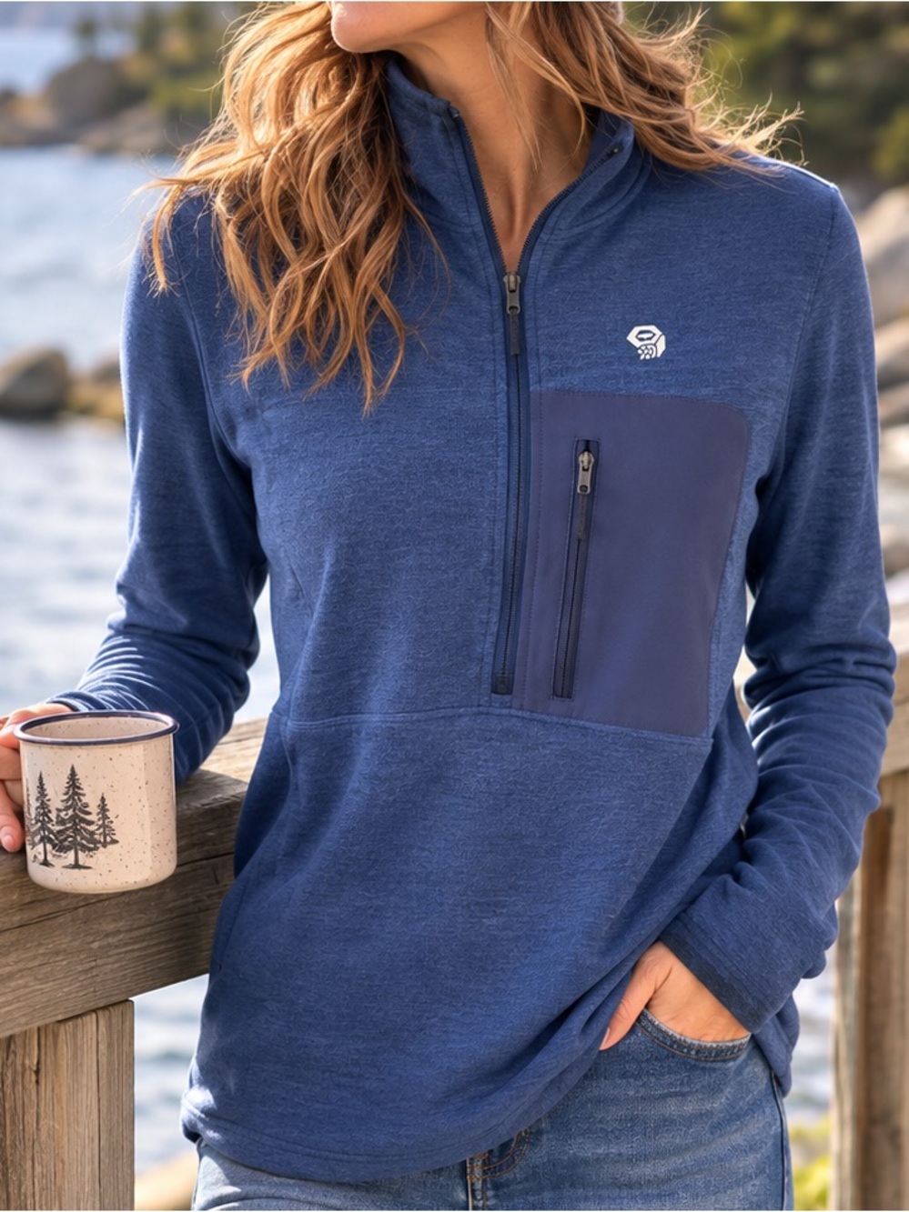 Mountain Hardwear Women’s M Blue 1/2 Zip Pullover Stretch Hiking Outdoor